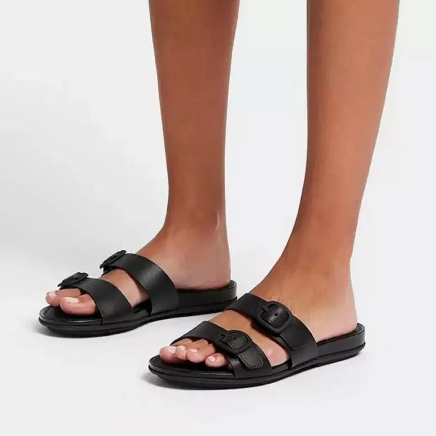 [BUNJANG] FitFlop Gracie Buckle Leather Black Slides (Size 245) / [새상품] 핏플랍 그라시에 버클 레더 블랙 슬라이드 / 245