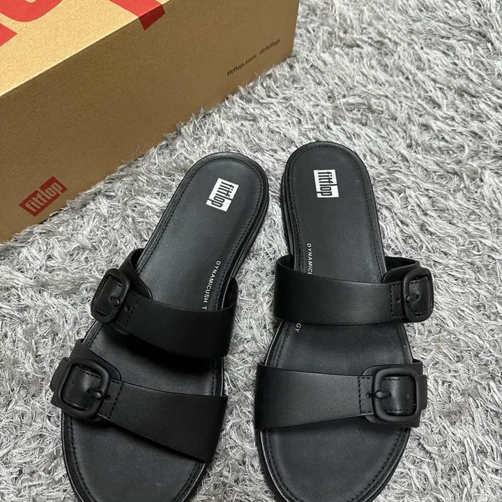 [BUNJANG] FitFlop Gracie Buckle Leather Black Slides (Size 245) / [새상품] 핏플랍 그라시에 버클 레더 블랙 슬라이드 / 245