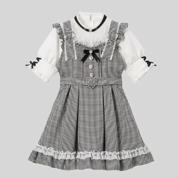 [BUNJANG] DearMyLove Checkered Suspender Mini Dress / 디어마이러브 체크 멜빵 반팔 원피스