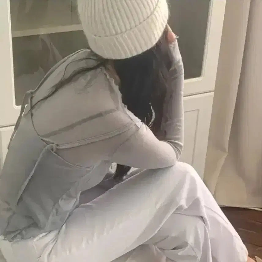 [BUNJANG] Mute Blue V-neck Layered Top / 물결 뷔스티에 레이어드 티