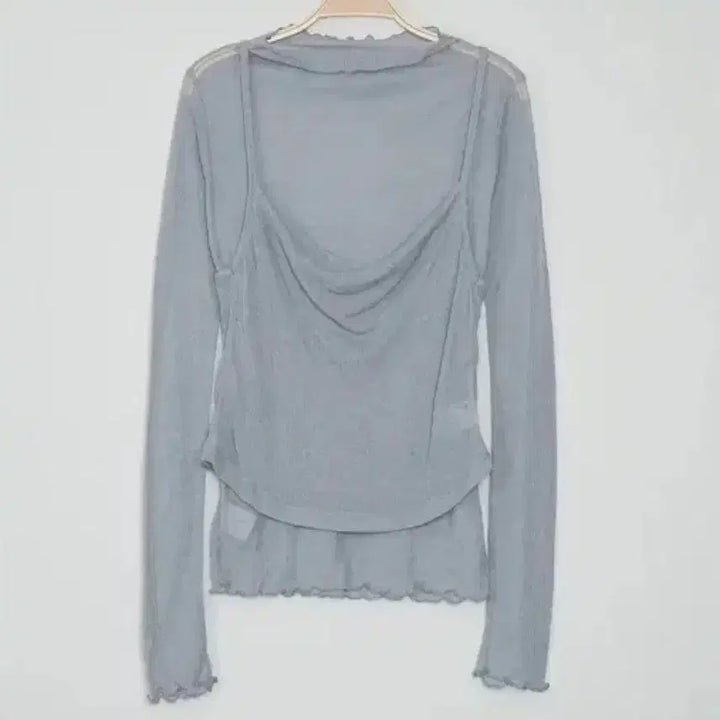 [BUNJANG] Mute Blue V-neck Layered Top / 물결 뷔스티에 레이어드 티
