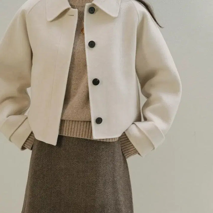 [BUNJANG] 98doC Jacquard Hidden Handmade Short Coat Warm Gray / 98도씨 자가드 히든 핸드메이드 숏코트 웜그레이