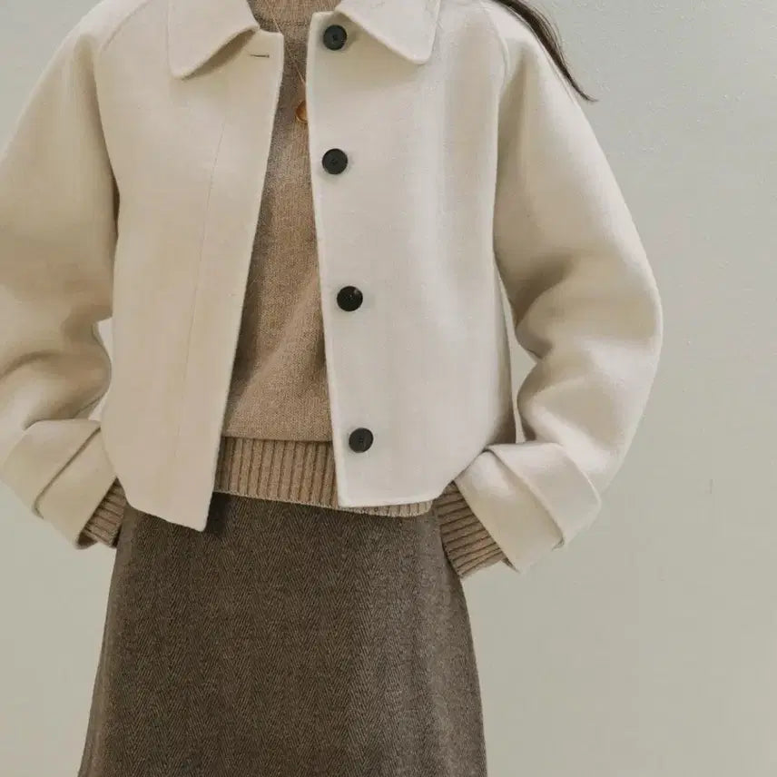 [BUNJANG] 98doC Jacquard Hidden Handmade Short Coat Warm Gray / 98도씨 자가드 히든 핸드메이드 숏코트 웜그레이