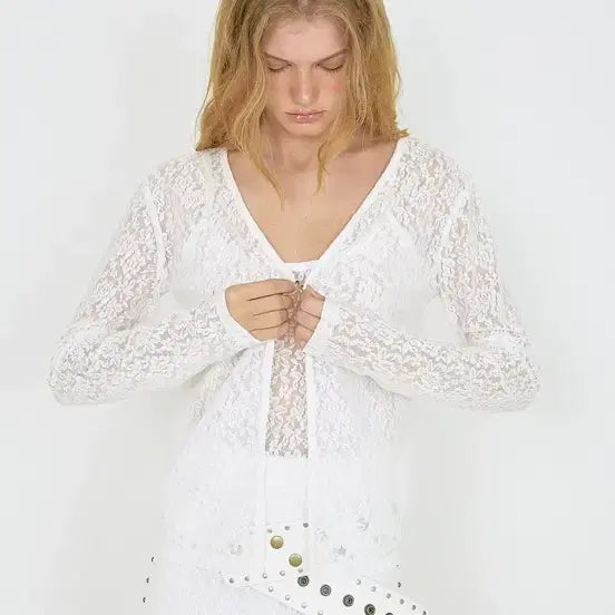 [BUNJANG] Polysooem Flower Lace Cardigan Set / 폴리수엠 플라워레이스가디건세트 화이트