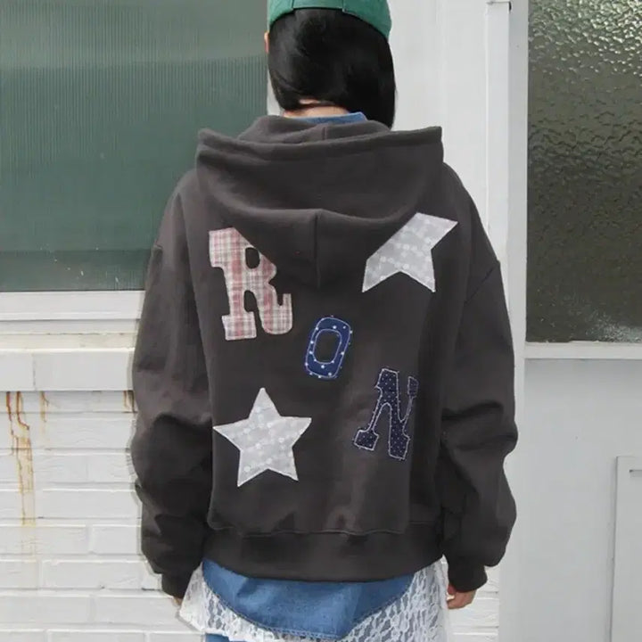 [BUNJANG] Ronron Patch Mixed Applique Hoodie Zip Up / 론론 PATCH MIXED APPLIQUE HOODIE ZIP UP
