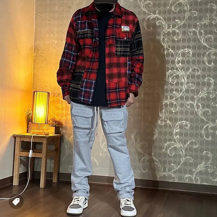 [BUNJANG] Human Made Crazy Check Long Sleeve Shirt Red / M) 휴먼메이드 크레이지 체크 롱슬리브 셔츠 레드