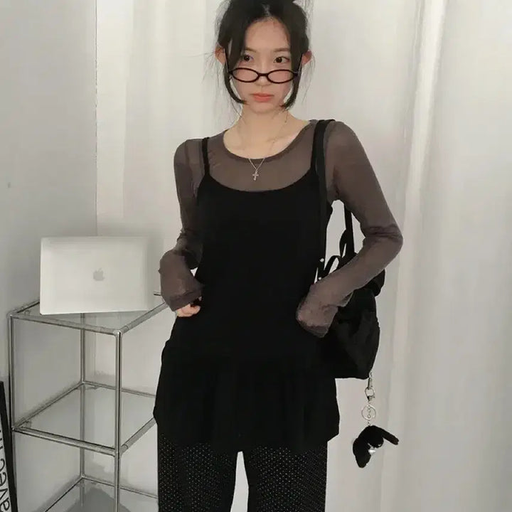 [SOLD OUT] 레이어드 프릴 나시 검정