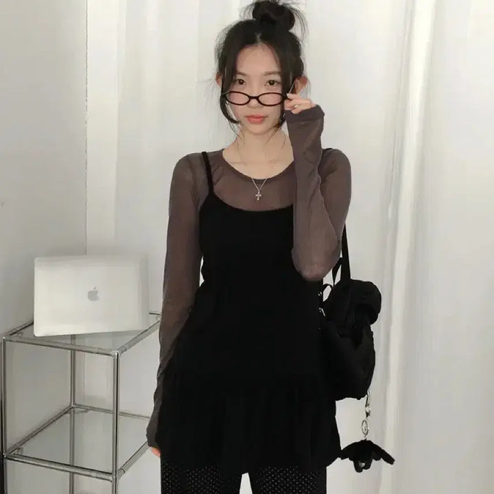 [SOLD OUT] 레이어드 프릴 나시 검정
