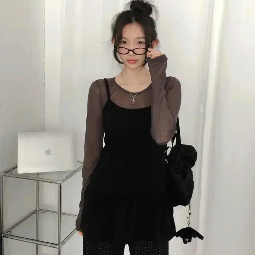 [SOLD OUT] 레이어드 프릴 나시 검정