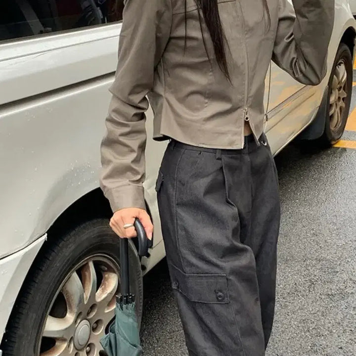 [BUNJANG] Khaki Slim Fit Short Jacket / 카키 자켓