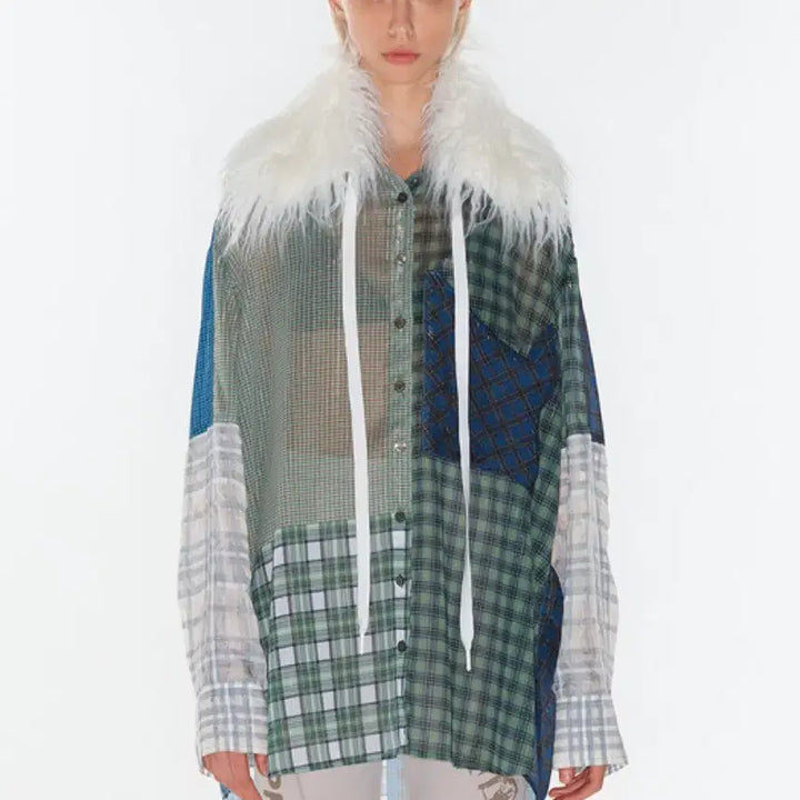 [BUNJANG] Open Y Y Mixed Check Shirt - Green / 오픈와이와이 MIXED CHECK SHIRT 그린