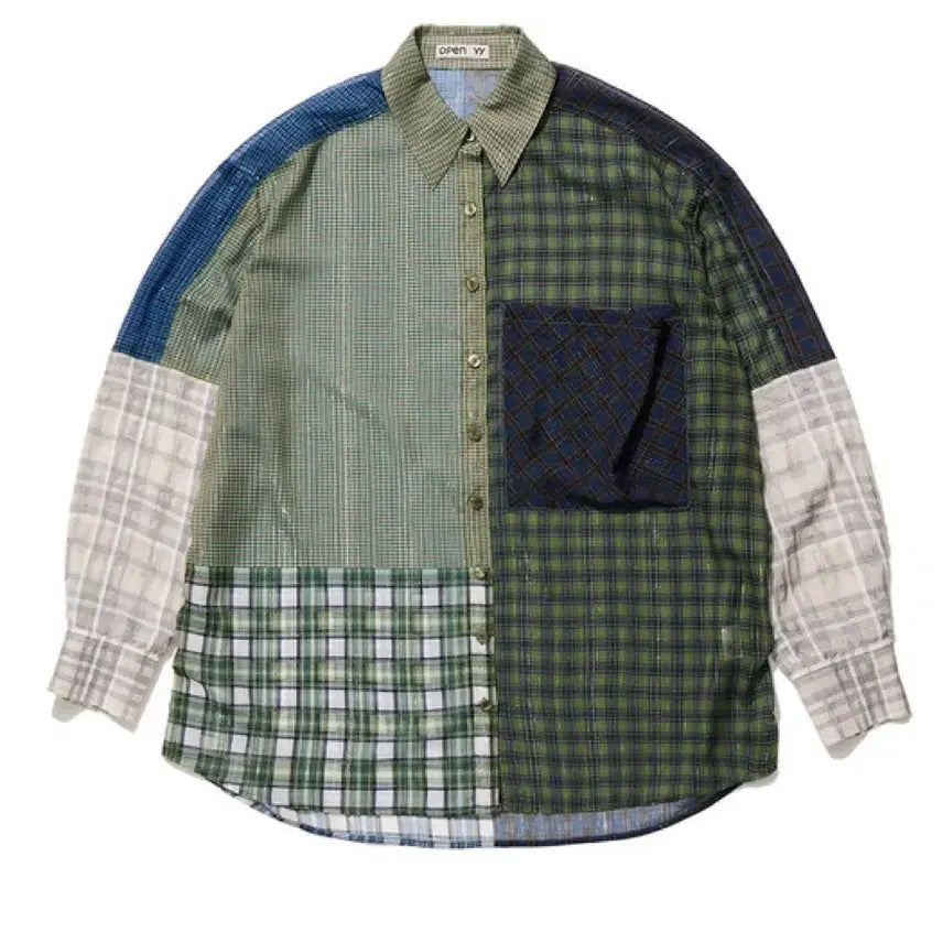 [BUNJANG] Open Y Y Mixed Check Shirt - Green / 오픈와이와이 MIXED CHECK SHIRT 그린