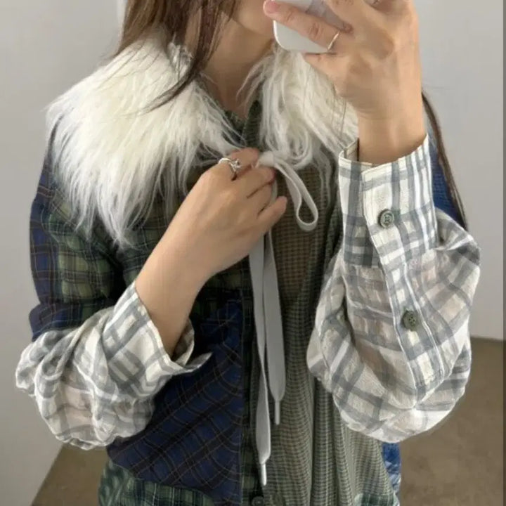 [BUNJANG] Open Y Y Mixed Check Shirt - Green / 오픈와이와이 MIXED CHECK SHIRT 그린