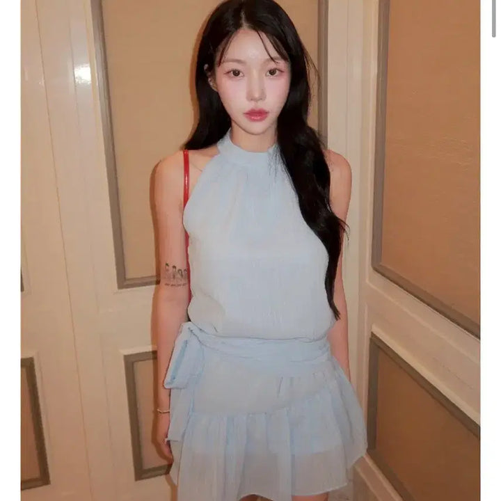 [BUNJANG] AB Halter Tie Ribbon Dress Sky Blue / 아브 halter tie ribbon ops 스카이블루