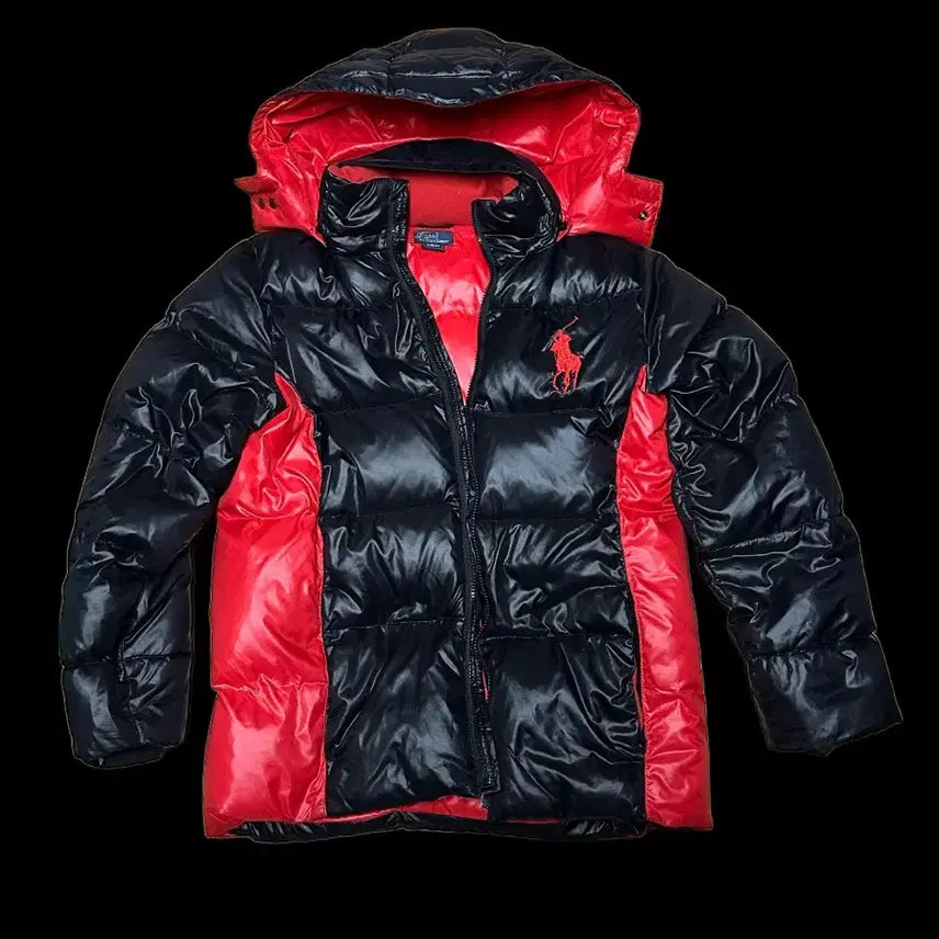 [BUNJANG] Polo Big Pony Black/Red Padded Jacket / 폴로 빅포니 유광 검빨패딩