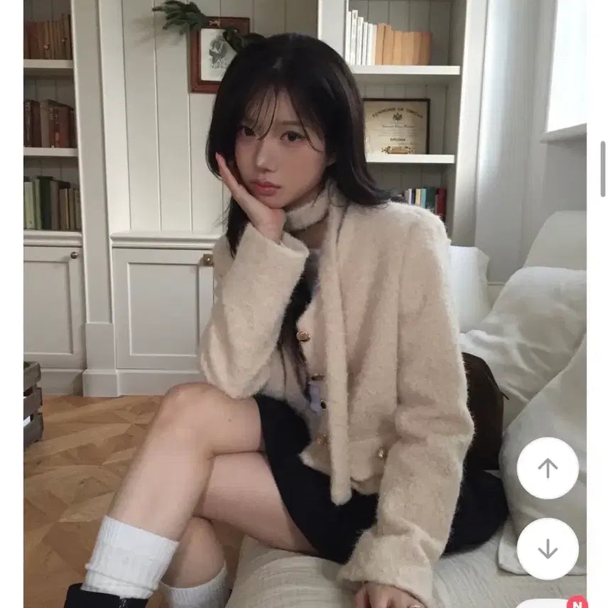 [BUNJANG] Modimood Dain Wool Angora Scarf Set Crop Jacket Ivory / 모디무드 다인 울 앙고라 스카프set 크롭 자켓 아이보리