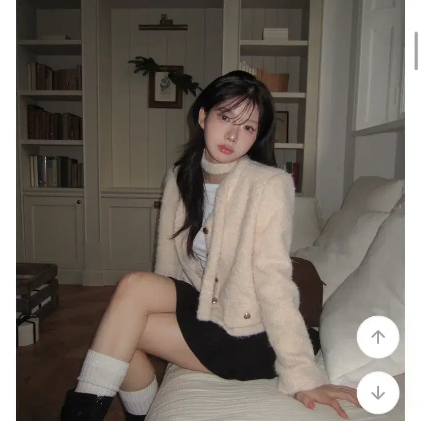 [BUNJANG] Modimood Dain Wool Angora Scarf Set Crop Jacket Ivory / 모디무드 다인 울 앙고라 스카프set 크롭 자켓 아이보리