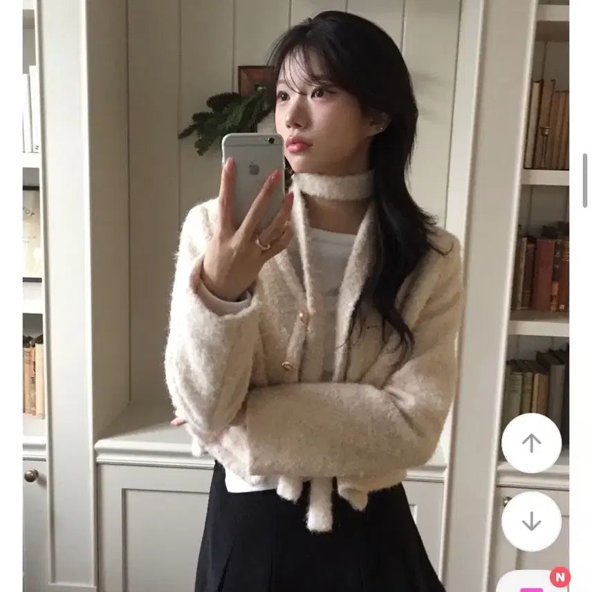 [BUNJANG] Modimood Dain Wool Angora Scarf Set Crop Jacket Ivory / 모디무드 다인 울 앙고라 스카프set 크롭 자켓 아이보리