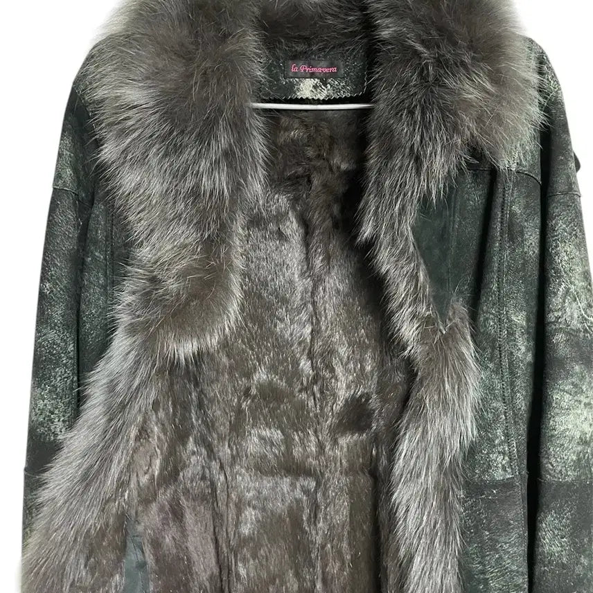 [BUNJANG] Vintage Suede Real Fur Jacket Long Coat / JPN 스웨이드 리얼 퍼자켓 롱코트 다크웨어오네갸루락시크그런지펑크고스고딕