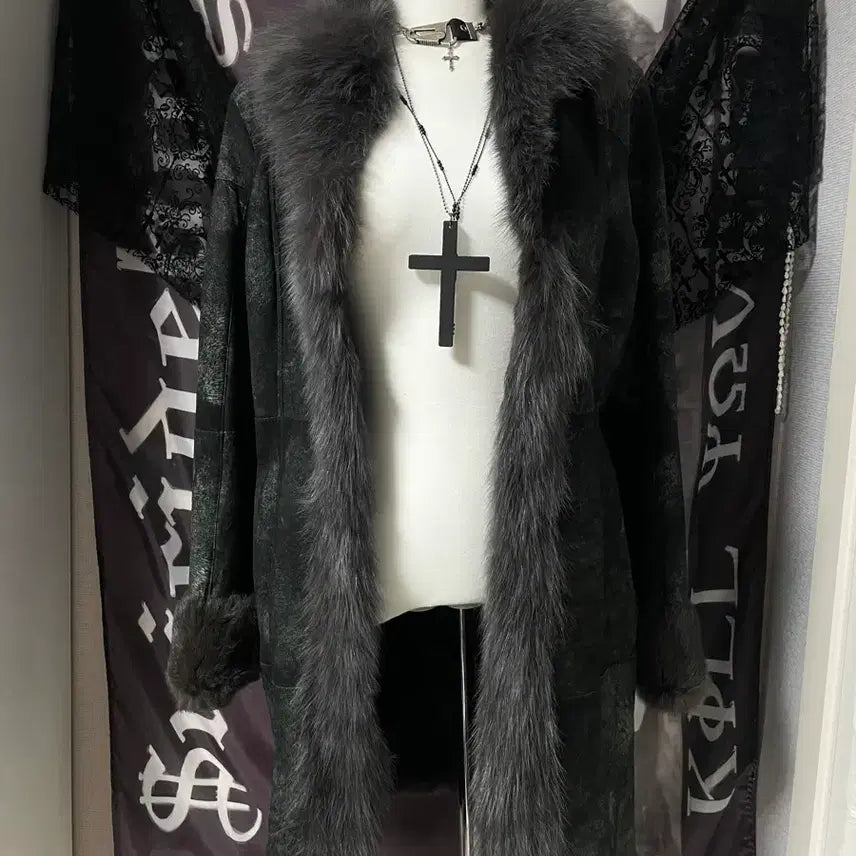 [BUNJANG] Vintage Suede Real Fur Jacket Long Coat / JPN 스웨이드 리얼 퍼자켓 롱코트 다크웨어오네갸루락시크그런지펑크고스고딕