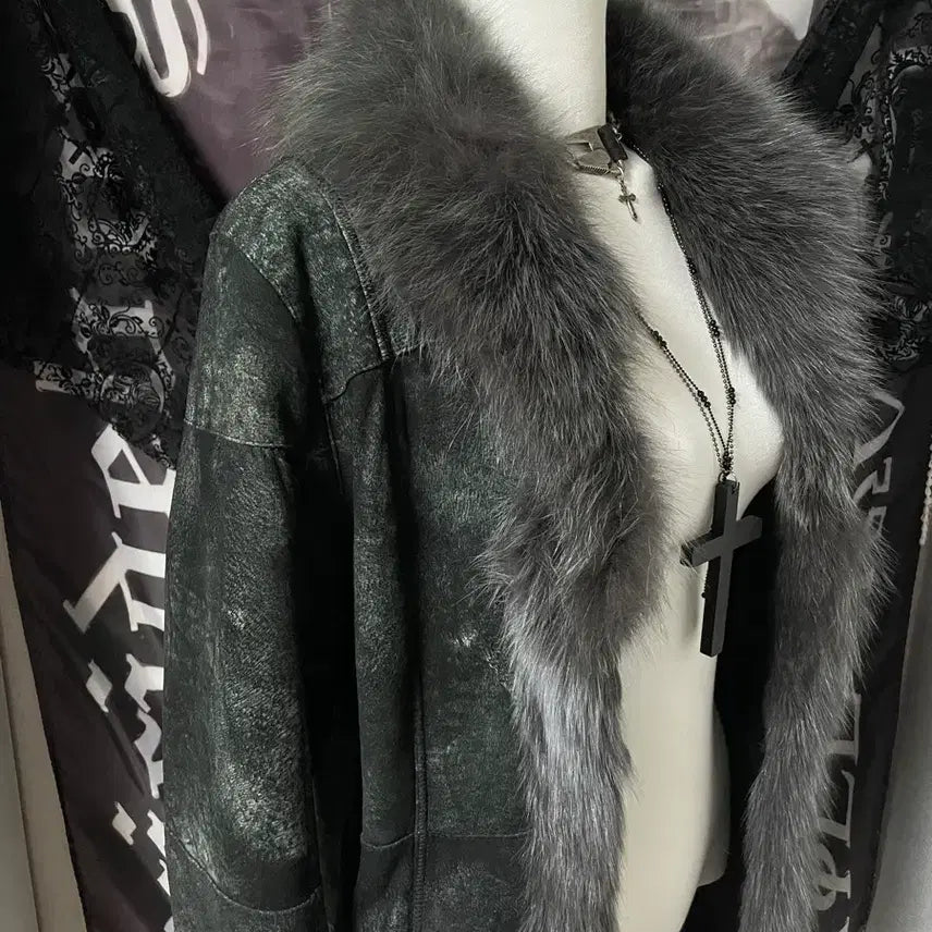 [BUNJANG] Vintage Suede Real Fur Jacket Long Coat / JPN 스웨이드 리얼 퍼자켓 롱코트 다크웨어오네갸루락시크그런지펑크고스고딕