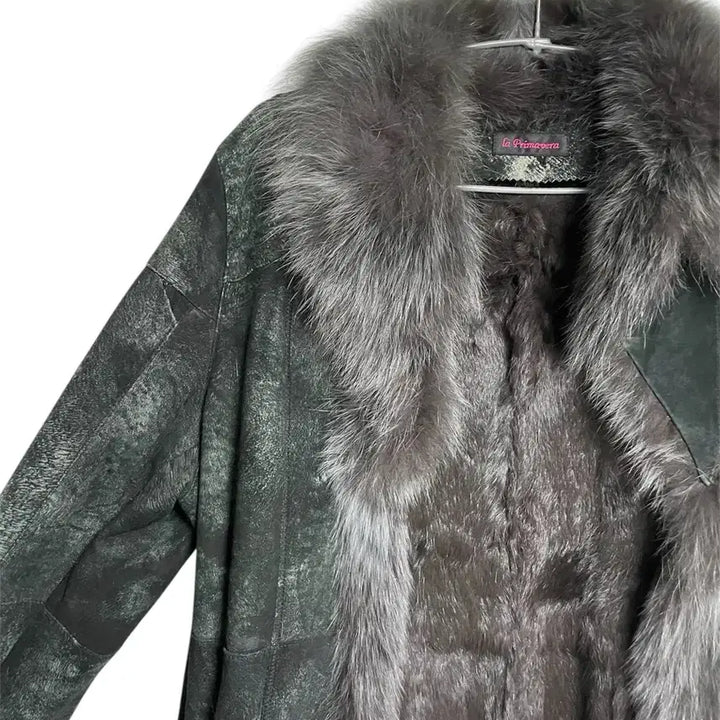 [BUNJANG] Vintage Suede Real Fur Jacket Long Coat / JPN 스웨이드 리얼 퍼자켓 롱코트 다크웨어오네갸루락시크그런지펑크고스고딕