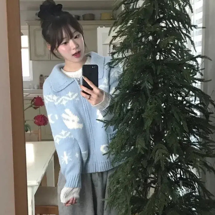 [BUNJANG] Mini Foe Rabbit Vintage Knit Zip-up / 미니포에 래빗 빈티지 니트집업 wool 20%