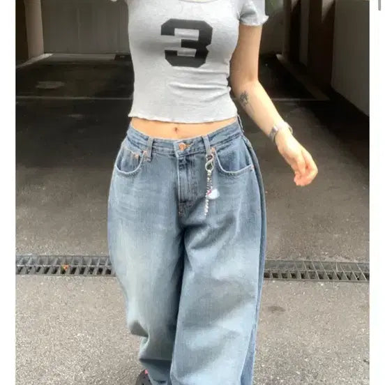 [BUNJANG] IZIZ OOTJ Folding Denim Wide Trousers / 이즈이즈 ootj 폴딩 데님 핀턱 와이드 팬츠