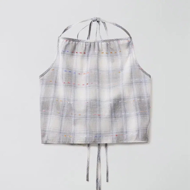 [BUNJANG] Mazone Check Bustier Top / 마조네 체크 뷔스티에 블루 그레이
