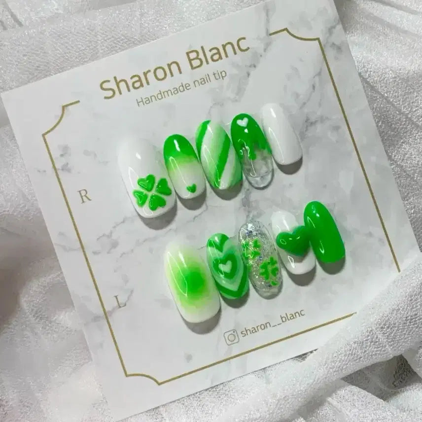 [BUNJANG] Sharon Blanc Four-Leaf Clover Nail Tip Set (14 Shapes) / *할인가* 러브빔 네잎클로버 네일팁 / 14종 쉐입