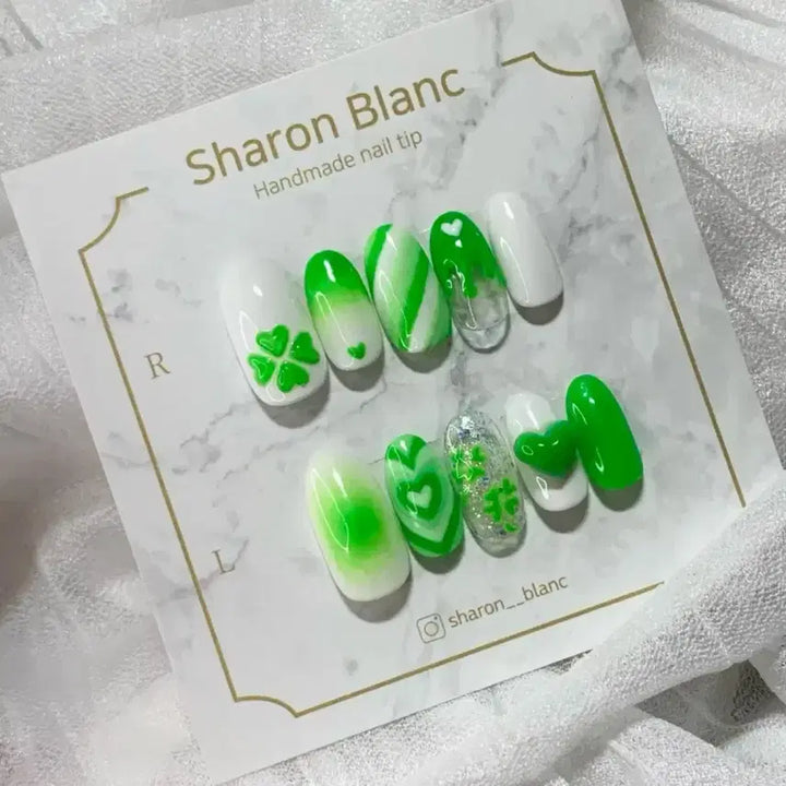 [BUNJANG] Sharon Blanc Four-Leaf Clover Nail Tip Set (14 Shapes) / *할인가* 러브빔 네잎클로버 네일팁 / 14종 쉐입