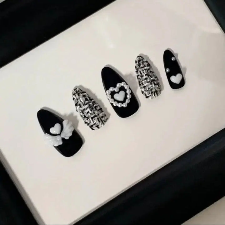 [BUNJANG] Sharon Blanc Tweed Nail Tips (14 Shapes) / *할인가* 무광 양산형 지뢰계 엔젤코어 트위드 네일팁 / 14종쉐입