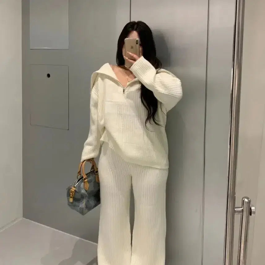 [BUNJANG] Sailor Knit Pants Set / [새상품] 세일러 골지 니트 팬츠 세트 트레이닝세트 set 니트세트