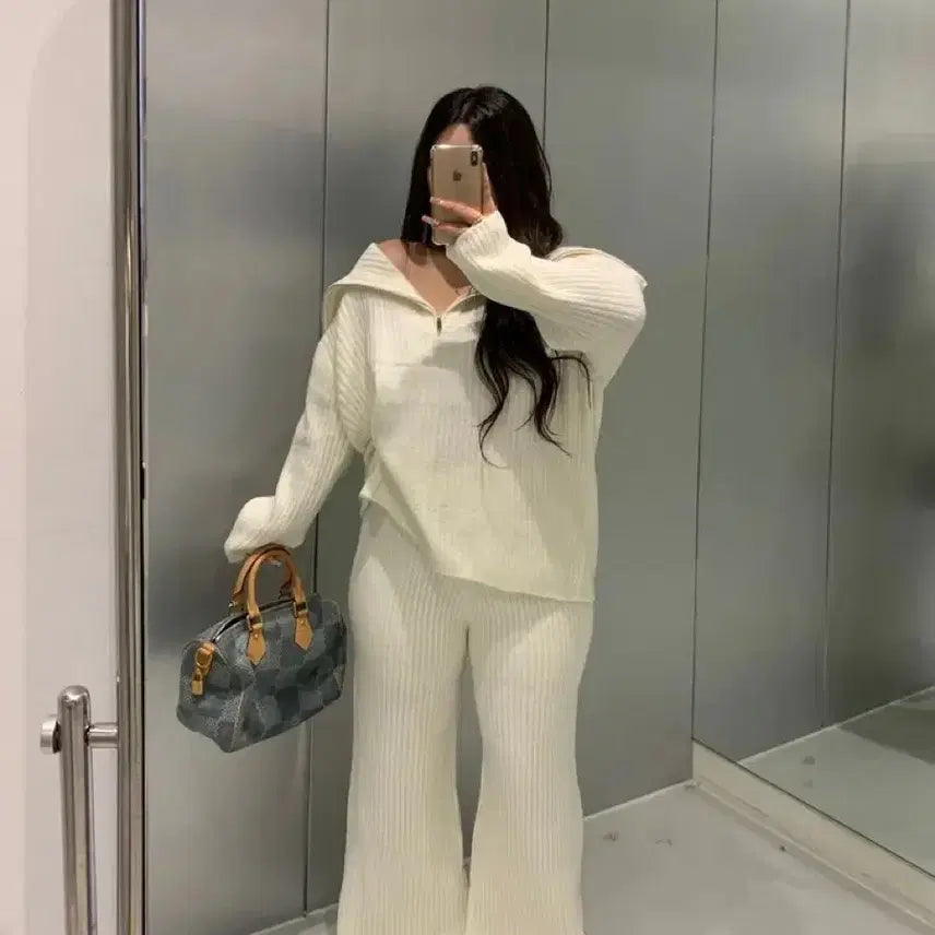 [BUNJANG] Sailor Knit Pants Set / [새상품] 세일러 골지 니트 팬츠 세트 트레이닝세트 set 니트세트