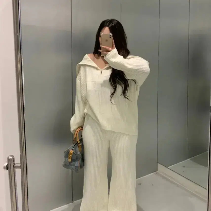 [BUNJANG] Sailor Knit Pants Set / [새상품] 세일러 골지 니트 팬츠 세트 트레이닝세트 set 니트세트