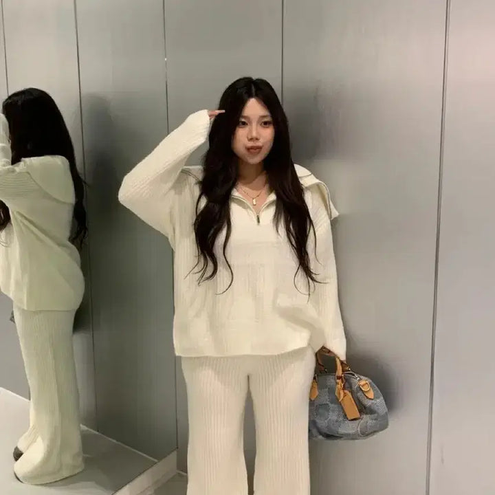 [BUNJANG] Sailor Knit Pants Set / [새상품] 세일러 골지 니트 팬츠 세트 트레이닝세트 set 니트세트