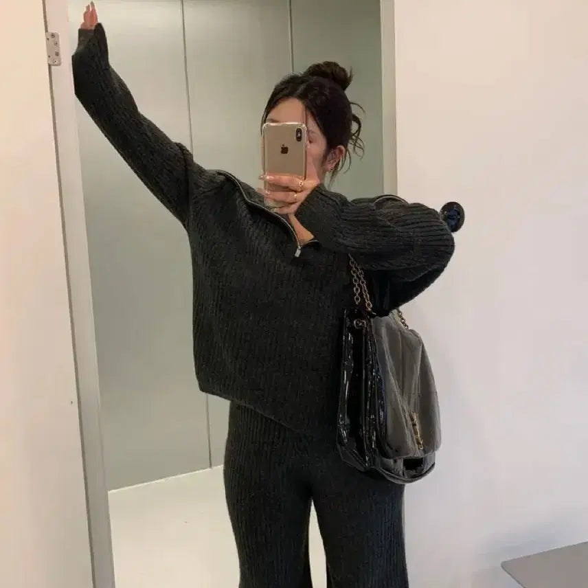 [BUNJANG] Sailor Knit Pants Set / [새상품] 세일러 골지 니트 팬츠 세트 트레이닝세트 set 니트세트