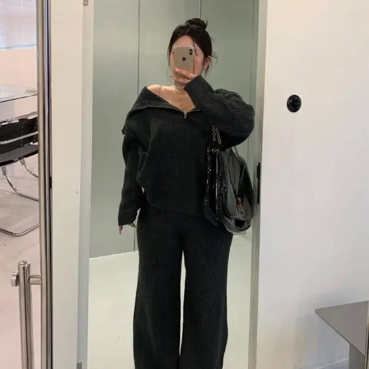 [BUNJANG] Sailor Knit Pants Set / [새상품] 세일러 골지 니트 팬츠 세트 트레이닝세트 set 니트세트