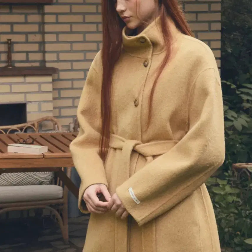 [BUNJANG] Beige Handmade 100% Wool Half Coat with Belt / 트위 벨트 핸드메이드 하프코트 울100 새상품(베이지)