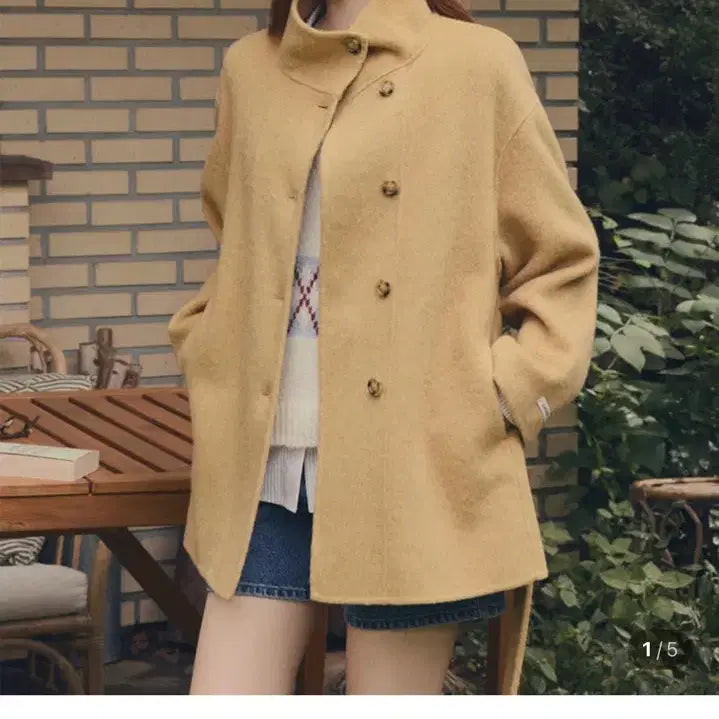[BUNJANG] Beige Handmade 100% Wool Half Coat with Belt / 트위 벨트 핸드메이드 하프코트 울100 새상품(베이지)