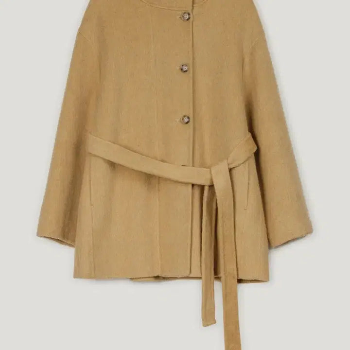 [BUNJANG] Beige Handmade 100% Wool Half Coat with Belt / 트위 벨트 핸드메이드 하프코트 울100 새상품(베이지)