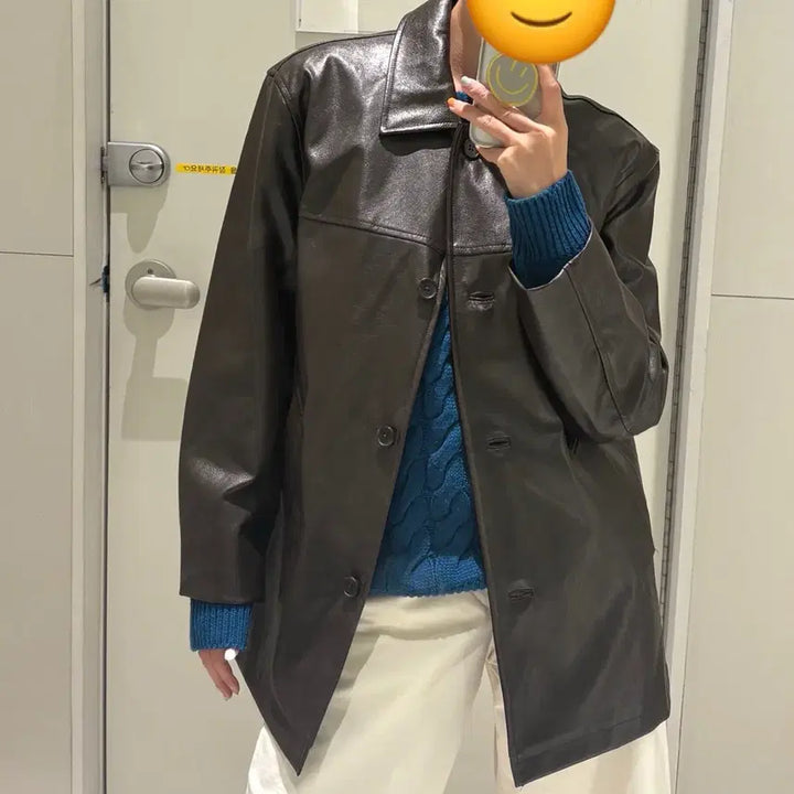 [BUNJANG] 8Seconds Leather Half Coat - Black (XS) / (새상품) 에잇세컨즈 레더 하프코트 블랙 xs