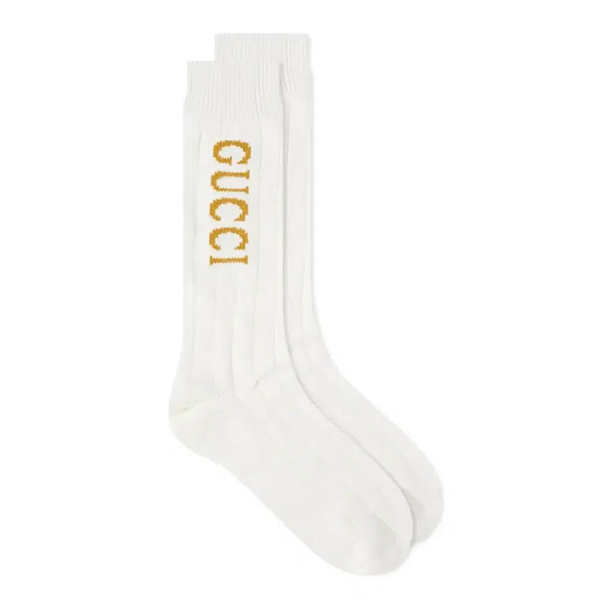 [BUNJANG] Gucci Logo Socks (White, Size S) / 새상품 구찌 양말 로고 삭스 롱삭스 화이트 S 사이즈 풀박스