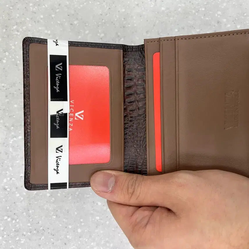 [BUNJANG] Vicenza Brown Crocodile Pattern Card Wallet / 비첸자 브라운 카드 지갑
