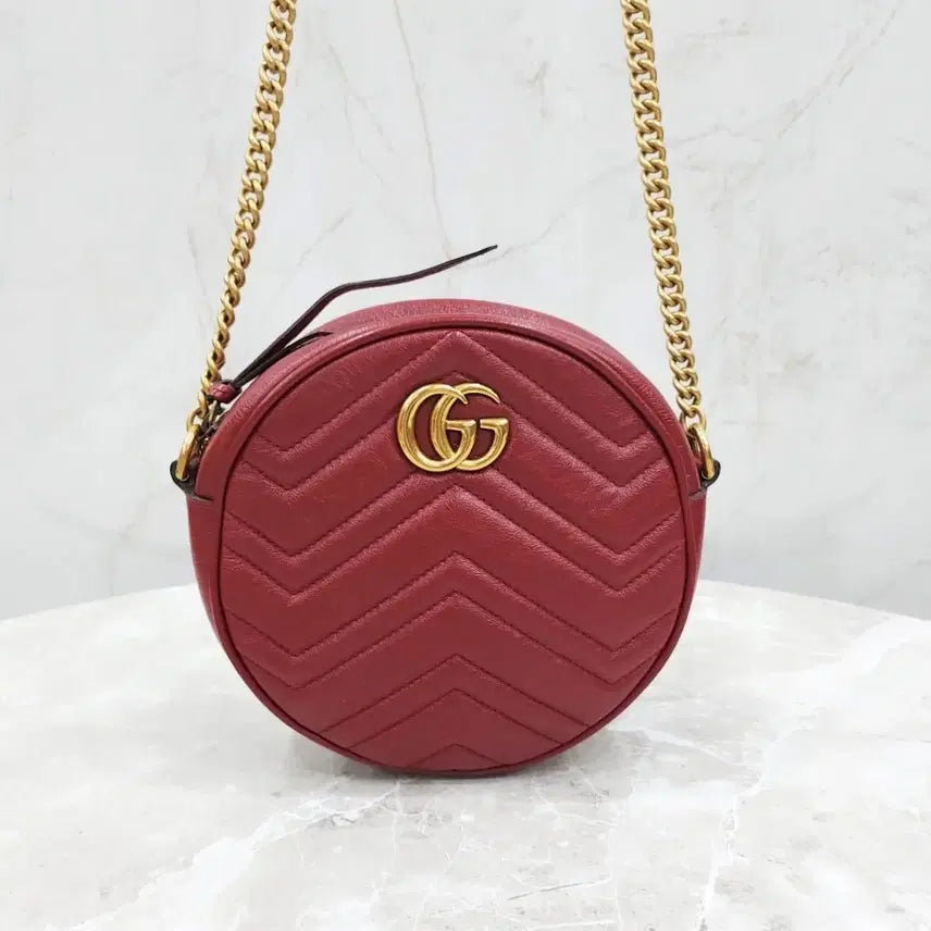 [BUNJANG] Gucci GG Marmont Round Leather Shoulder Bag / 구찌 GG 마몽 라운드 레더 숄더백