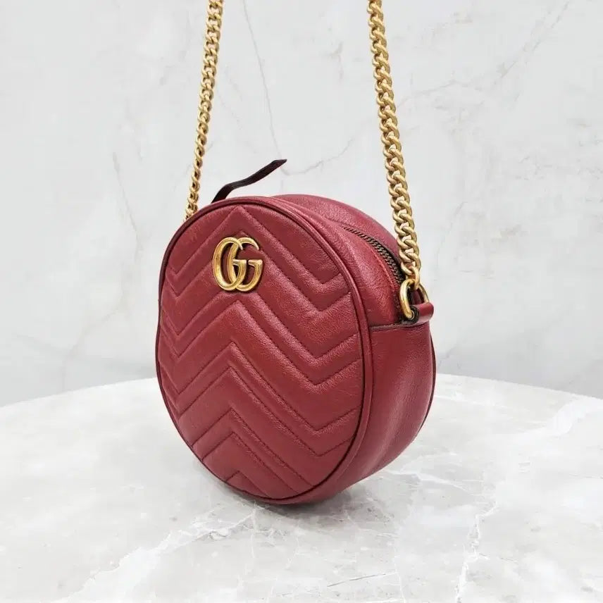 [BUNJANG] Gucci GG Marmont Round Leather Shoulder Bag / 구찌 GG 마몽 라운드 레더 숄더백