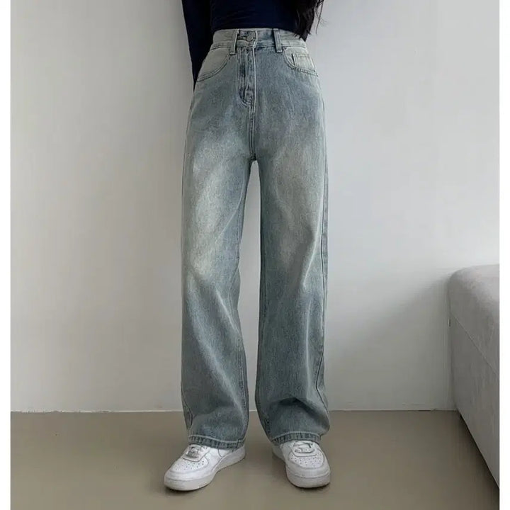 [BUNJANG] Washed Wide Denim Pants / 워싱 와이드 데님 팬츠