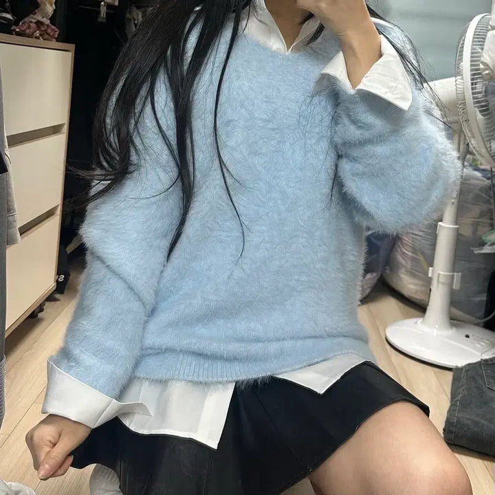 [BUNJANG] Oversized Angora Knit Top / 오버핏 앙고라니트티