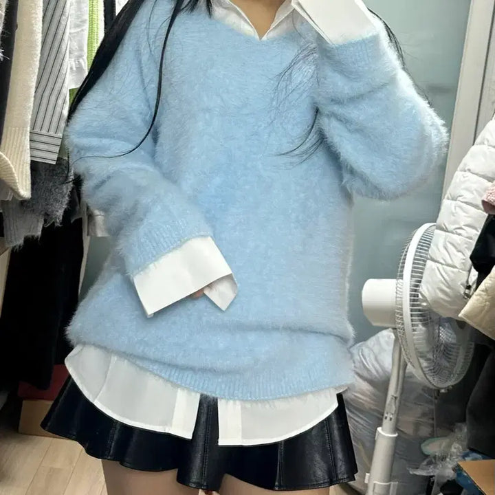 [BUNJANG] Oversized Angora Knit Top / 오버핏 앙고라니트티