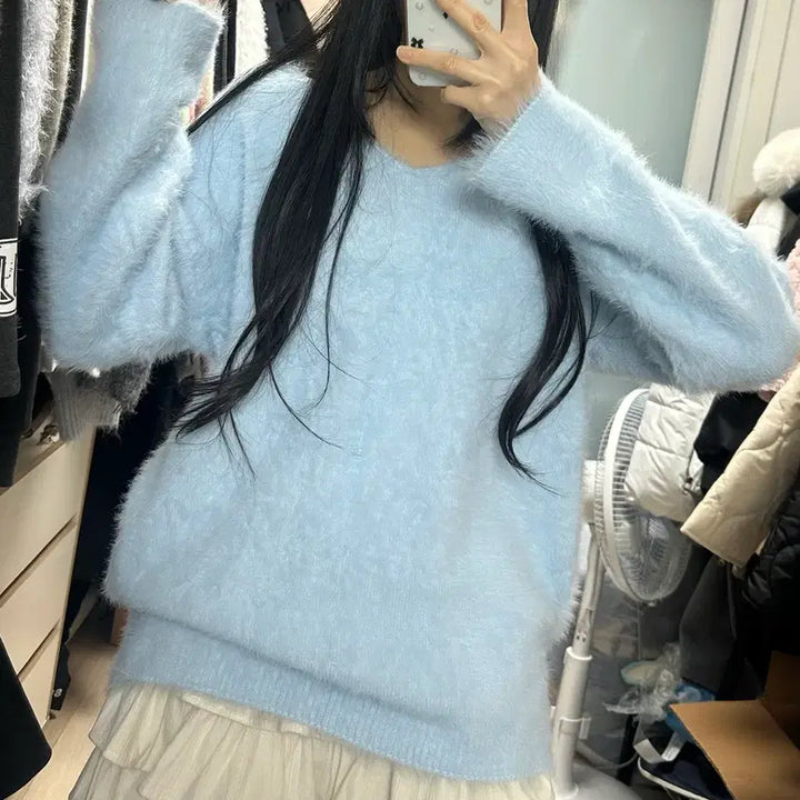 [BUNJANG] Oversized Angora Knit Top / 오버핏 앙고라니트티